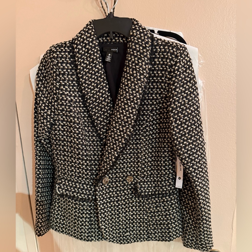 Aqua black, white & gold blazer
